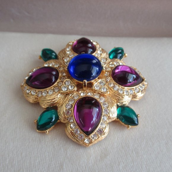 VTG JOAN RIVERS Gripoix Style JELLY MALTESE PIN BROOCH Gold Plated 2" - Picture 3 of 7